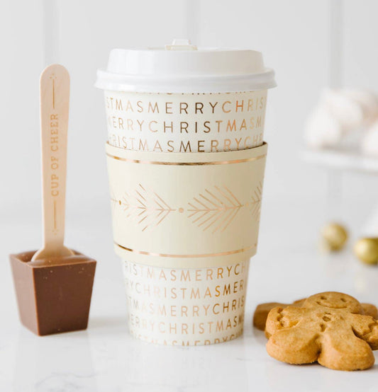 cream and gold coffee to go cups with lids and sleeves