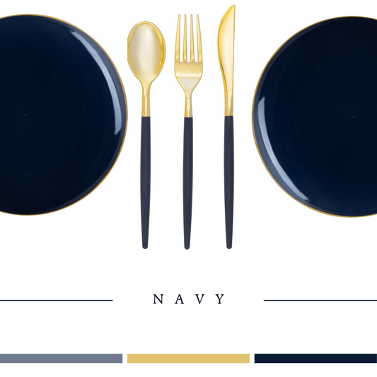 navy and gold tableware