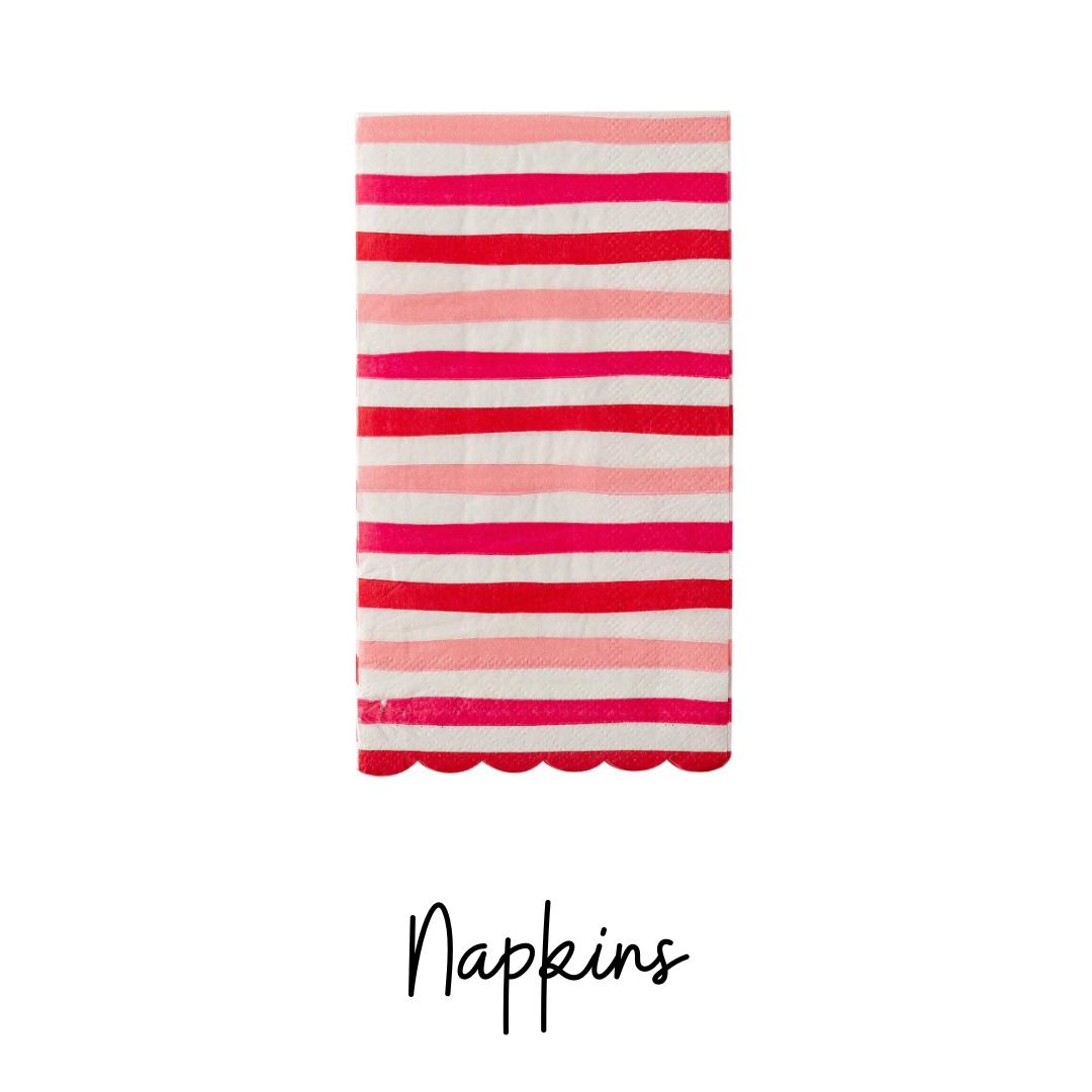 red and pink striped napkins with scalloped edge