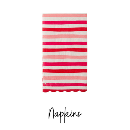 red and pink striped napkins with scalloped edge